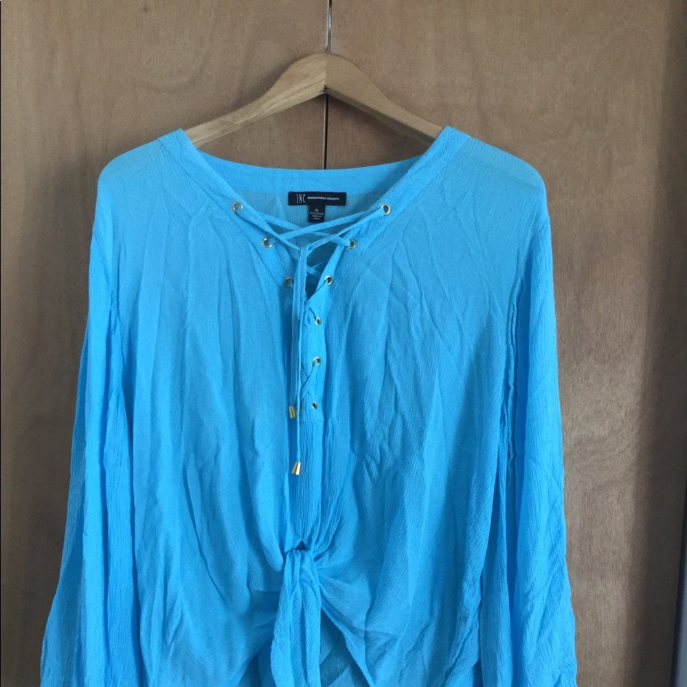 NWT Inc Blue Lace Up Top XL